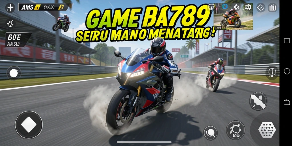 Screenshot AMS789 menampilkan aksi balap motor yang mendebarkan.