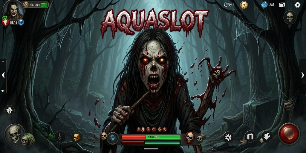 Tangkapan layar AQUASLOT menampilkan suasana menakutkan dan gameplay yang mendebarkan.