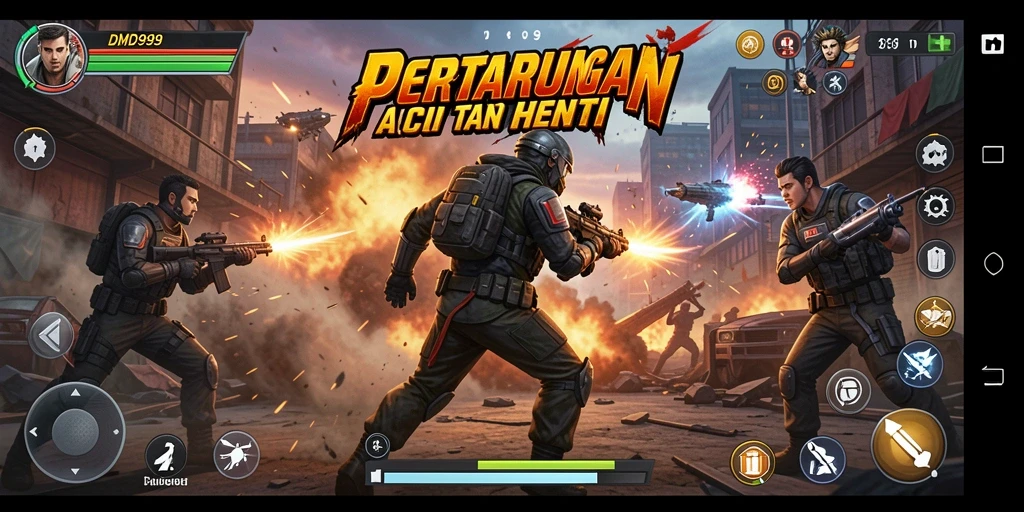 Tampilan menegangkan dari gameplay DMD999 saat pertempuran berlangsung.