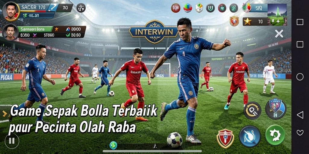 Tampilan gameplay INTERWIN yang seru dan kompetitif di lapangan sepak bola.