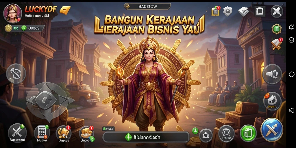 Tangkapan layar LUCKYDF menampilkan aksi mengelola bisnis yang menegangkan.