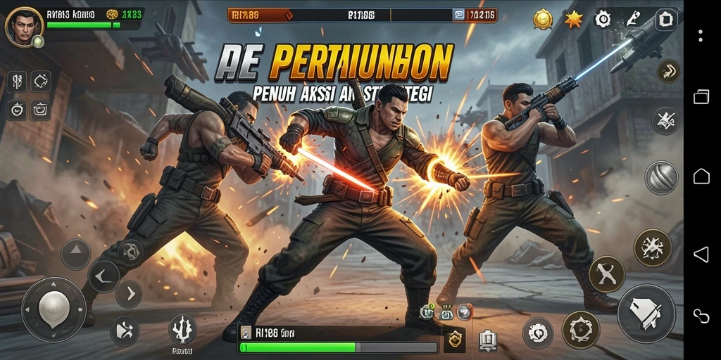Tangkapan layar RI188 menampilkan pertarungan epik dengan karakter dinamis.