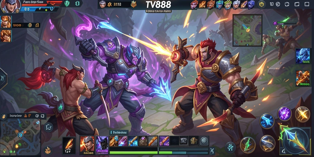 Tangkapan layar gameplay <strong>TV888</strong> menampilkan pertarungan taktis dalam arena MOBA.