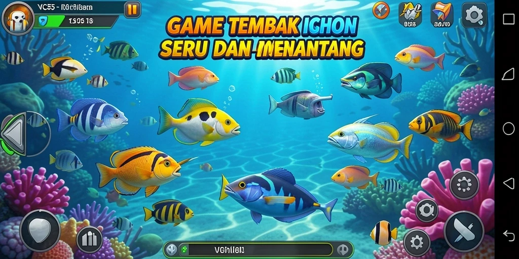 Screenshot VC55 menampilkan gameplay menembak ikan yang seru dan penuh warna.